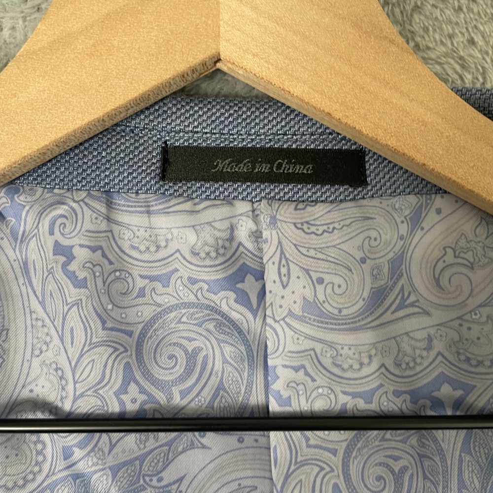 Chaps Sports Coat Blazer Mens 50R Light Blue Paisley Lining Linen Blend Preppy - Picture 7 of 10